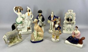 STAFFORDSHIRE FIGURINES, A COLLECTION, mid 19th century including Wesley, 29cms H, seated greyhound,