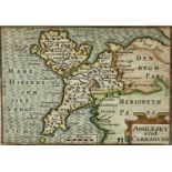 PIETER VAN DEN KEERE hand coloured engraved map - Anglesey and Caernarvan, circa 1627, double-sided,