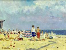 KEITH GARDNER RCA (b. 1933) oil on board - titled verso 'The Beach, Rhos on Sea', signed lower left,