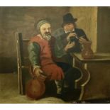 CONTINENTAL SCHOOL oil on board, 19th century - two figures in tavern interior, unsigned, 19.5 x