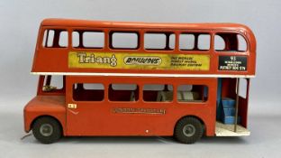 TRIANG PRESSED STEEL LONDON DOUBLE DECKER BUS 93, 1950s, finished in red with Wimbledon, Morden