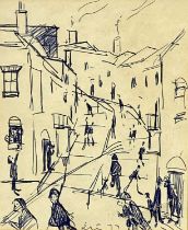 ‡ HAROLD RILEY DL DLITT FRCS DFA ATC (1934-2023) pen and ink sketch - figures in street, policeman