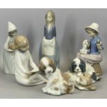 SIX LLADRO / NAO FIGURINES, 23.5cms H (the tallest)