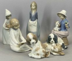 SIX LLADRO / NAO FIGURINES, 23.5cms H (the tallest)