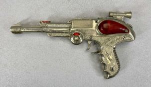 RARE BCM (UK) DIECAST 'SPACE OUTLAW' ATOMIC PISTOL, plated with opening cap movement, 26cms L