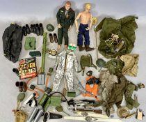 TWO ORIGINAL 1970s ACTION MAN FIGURES, with quantity of accessories including clothing, weapons