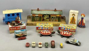 BOXED TINPLATE VEHICLES & TOYS, including Tucher and Walther tinplate circus wagon, Minic M/1576