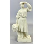 RUSSIAN BISQUE PORCELAIN FIGURINE, 1940s, female worker with a wheatsheaf, 23.5cms H