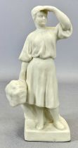 RUSSIAN BISQUE PORCELAIN FIGURINE, 1940s, female worker with a wheatsheaf, 23.5cms H