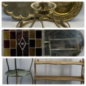 FURNISHING ITEMS including Arts & Crafts wrought metal cake stand with oxidized copper plates, 80cms