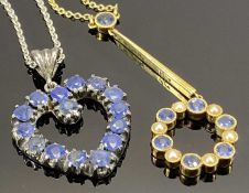 TWO BLUE SAPPHIRE SET NECKLACES the first being in 15ct yellow gold, the fine link necklace with