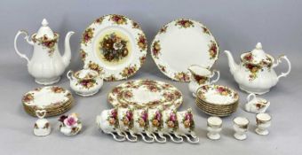 ROYAL ALBERT 'OLD COUNTRY ROSES' TEA SERVICE FOR 6, including teapot and coffee pot, 25 pieces, with