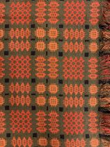 WELSH WOOLLEN DOUBLE-SIDED & FRINGED BLANKET, geometric pattern in autumnal hues of browns and