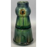 THULIN FAIENCERIE BELGIAN VASE, green / blue mottle glaze and with incised stylised motifs, 22cms H