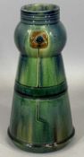 THULIN FAIENCERIE BELGIAN VASE, green / blue mottle glaze and with incised stylised motifs, 22cms H