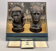 WEDGWOOD BLACK BASALT LIMITED EDITION (309/750) HM QUEEN ELIZABETH II & HRH DUKE OF EDINBURGH KG,