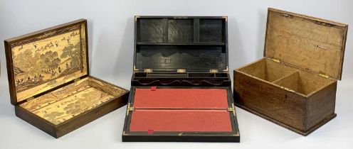 VICTORIAN ANGLO-INDIAN EBONY WRITING BOX, with reeded decoration, the interior fitted and with