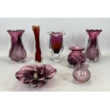 CZECHOSLOVAKIAN ART GLASS, overlay purple / pink glass spiral form vases, a pair, 23cms H, similar