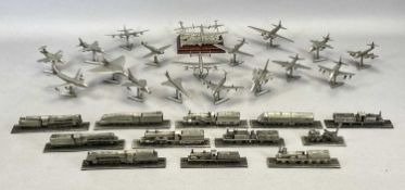 BOXED ROYAL HAMPSHIRE ART FOUNDRY PEWTER MODELS APPROX. 16 AIRPLANES & 13 RAILWAY TRAINS, and a