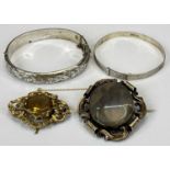 VICTORIAN & LATER JEWELLERY GROUP x 4, to include a large white metal double sided woven hair