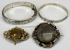 VICTORIAN & LATER JEWELLERY GROUP x 4, to include a large white metal double sided woven hair