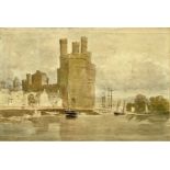 DAVID COX JR (1809-1885) watercolour - Caernarfon Castle from the harbour, 29 x 37cms