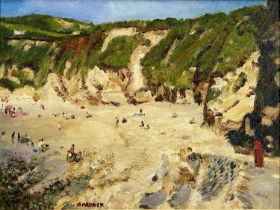 KEITH GARDNER RCA (b. 1933) oil on board - titled verso 'Summer Beach, Church Bay, Anglesey', signed