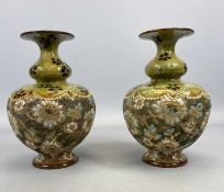 DOULTON SLATERS PATENT VASES, A PAIR, bulbous bodies with incised and painted floral decoration,