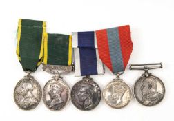 THE MILITARY CLUB HOUSE: FIVE LONG SERVICE / EFFICIENCY MEDALS, comprising Edward VII Naval