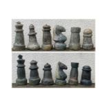 THE CHESS CLUB HOUSE: STONE GARDEN SET, Staunton pattern style, carved from solid stone, possibly