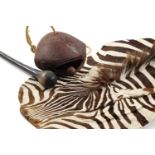 THE FIELD SPORTS CLUB HOUSE: ZEBRA SKINS & ETHNOGRAPHIC ITEMS, including Zulu horn knobkerrie,