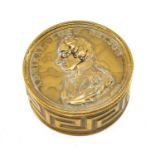 THE MILITARY CLUB HOUSE: NELSON SOUVENIR GILT BRASS SNUFF BOX, commemorating his birth, the push-