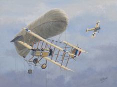 ‡ THE MILITARY CLUB HOUSE: K J FARMER (20th Century) oil on canvas - 1915 Vickers Gunbus F.B.5