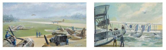 ‡ THE MILITARY CLUB HOUSE: RAY DAWES (20th Century) oil on board - Southampton's at Calshot and