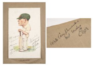 THE CRICKET CLUB HOUSE: 1927 AUSTRALIAN CRICKET TEAM SIGNED CARICATURE PRINT, of Charles