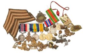 THE MILITARY CLUB HOUSE: WWI MILITARY MEDALS GROUP OF FOUR, ASSOR. BADGES & INSIGNIA, the group to