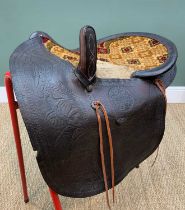 THE EQUESTRIAN CLUB HOUSE: TEXAS SIDE SADDLE, c. 1880, tooled leather and carpet seat, 66cms long