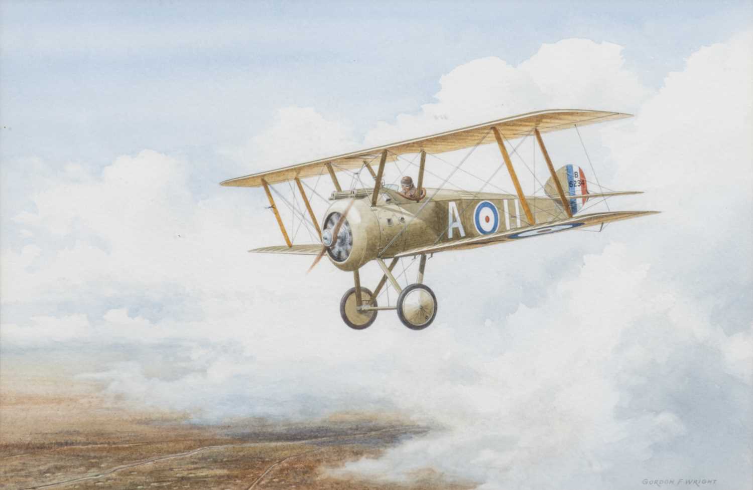 ‡ THE MILITARY CLUB HOUSE: GORDON WRIGHT, two watercolours - 'A Camel over the Lines', Sopwith F1 - Image 2 of 3