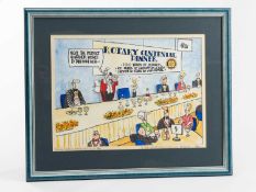 ‡ THE RUGBY CLUB HOUSE: GRENFELL 'GREN' JONES watercolour - original cartoon for Rotary