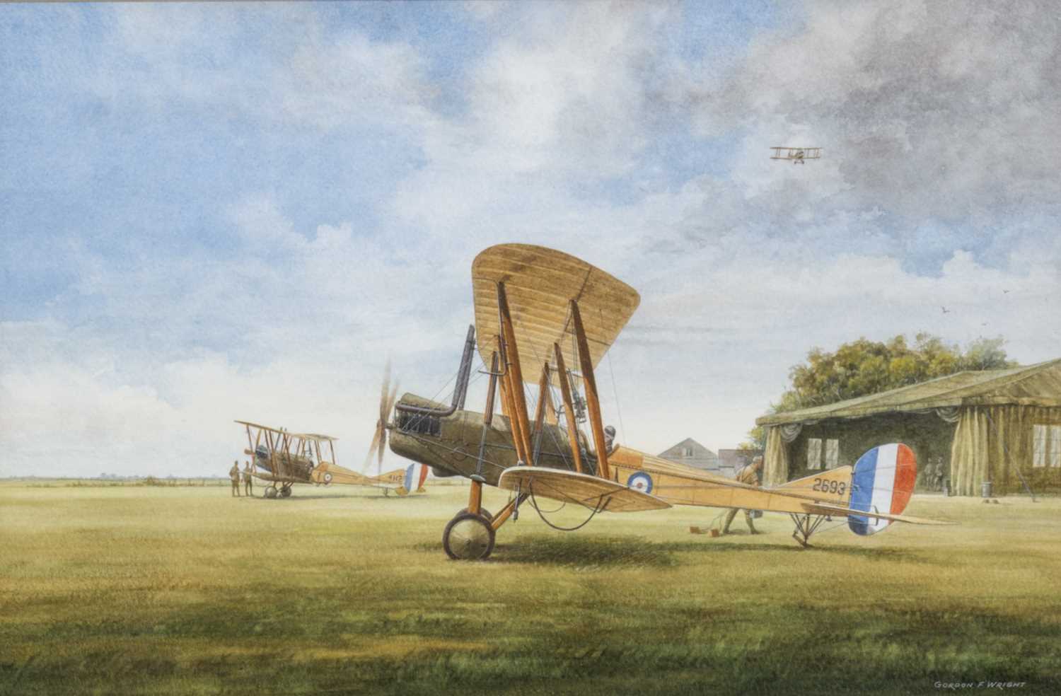 ‡ THE MILITARY CLUB HOUSE: GORDON WRIGHT, two watercolours - 'A Camel over the Lines', Sopwith F1 - Image 3 of 3