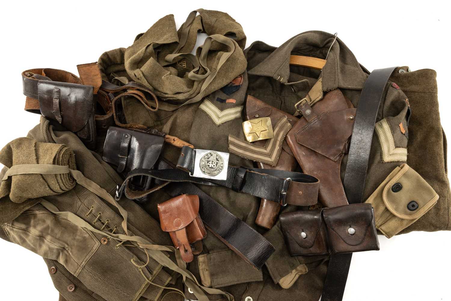 THE MILITARY CLUB HOUSE: VINTAGE BRITISH ARMY UNIFORM ITEMS & BELTS including belt with 48