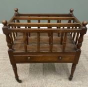 REGENCY MAHOGANY CANTERBURY, three section balustrade dividers with block and turned ball capped