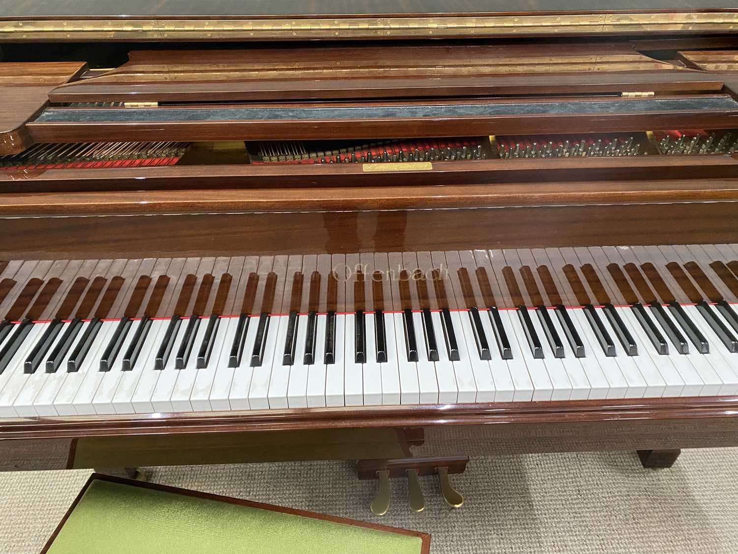 OFFENBACH MAHOGANY BABY GRAND PIANO WITH RISE & FALL PIANO STOOL, 101cms H, 148cms W, 155cms approx. - Image 8 of 11