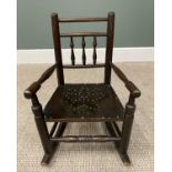 OFFERED WITH LOT 35 - CHILD'S VINTAGE OAK ROCKING CHAIR, spindle back with turned arms, front