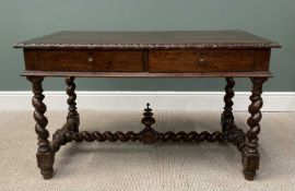 OAK HALL TABLE CIRCA 1900, rectangular top with carved edge moulding, having two pine lined frieze