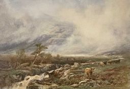F CLIFFORD (British, 19th Century) watercolour - atmospheric mountainscape with grazing cattle by
