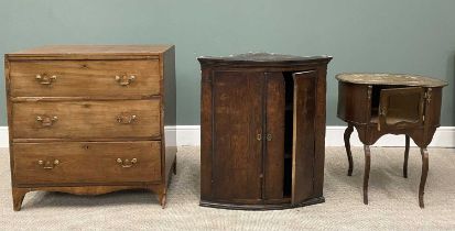 THREE ANTIQUE FURNITURE ITEMS FOR RESTORATION, comprising a mahogany three-drawer chest with