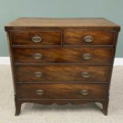 REGENCY MAHOGANY CHEST OF TWO SHORT OVER THREE LONG OAK LINED DRAWERS, having cockbeaded edging