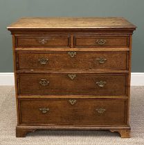 ANTIQUE OAK CHEST OF TWO SHORT OVER THREE LONG OAK LINED DRAWERS, with cockbeaded edges, inlaid