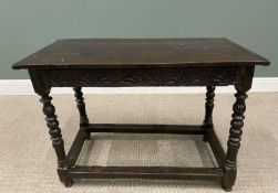 ANTIQUE OAK SIDE TABLE CIRCA 1800, peg joined construction having a well coloured three-plank top
